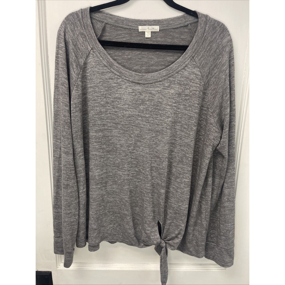 Nine Britton Womens Long Sleeve Sweater Shirt Size XL Heather Grey Tie Bottom